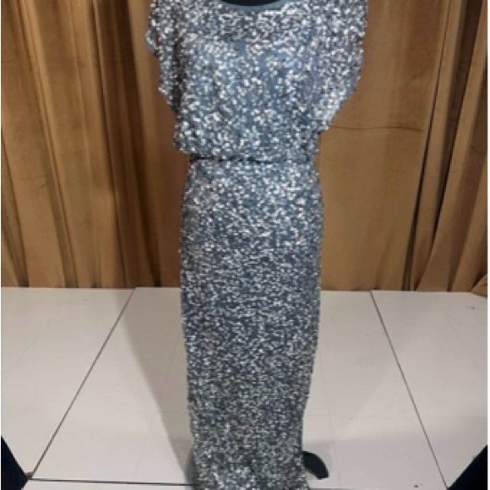 Elegant Silver Sequin Evening Gown